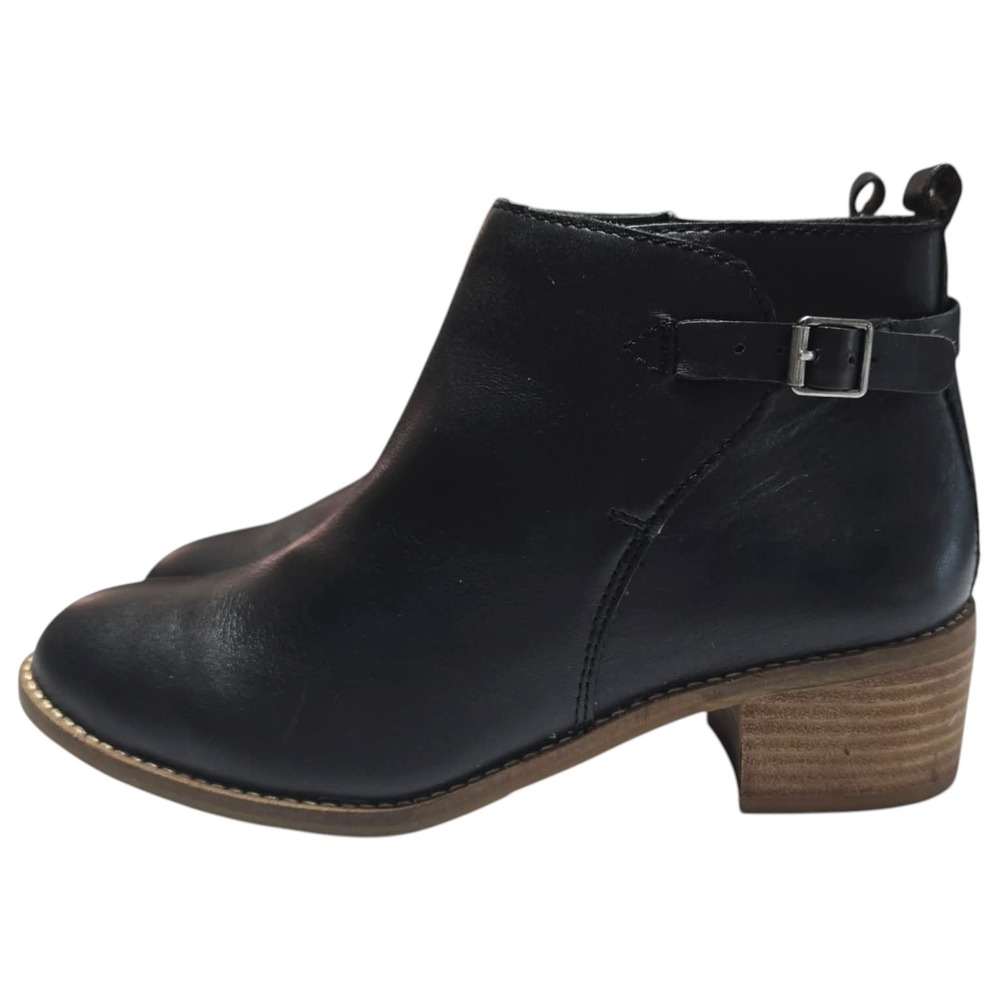 Lucky Brand Harpiee Black Leather Ankle Boots Buckle Block Heel Womens 7M SH317 - Picture 7 of 10